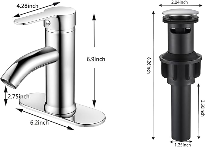 Chrome Bathroom Faucet Single Handle Bathroom Faucet Vanity Faucet with Pop-up Drain 1 Hole or 3 Hole Bathroom Sink Faucet with Deck