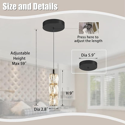 ykolupty Modern Pendant Lighting 1-Light Chandelier Black Pendant Light Indoor Hanging Light Fixture for Kithchen Island Dinning Room Bedroom