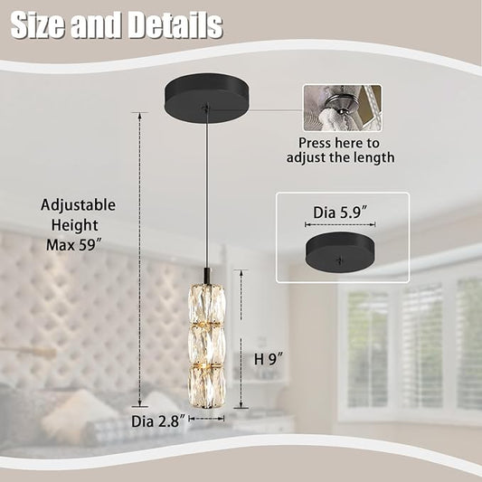 ykolupty Modern Pendant Lighting 1-Light Chandelier Black Pendant Light Indoor Hanging Light Fixture for Kithchen Island Dinning Room Bedroom