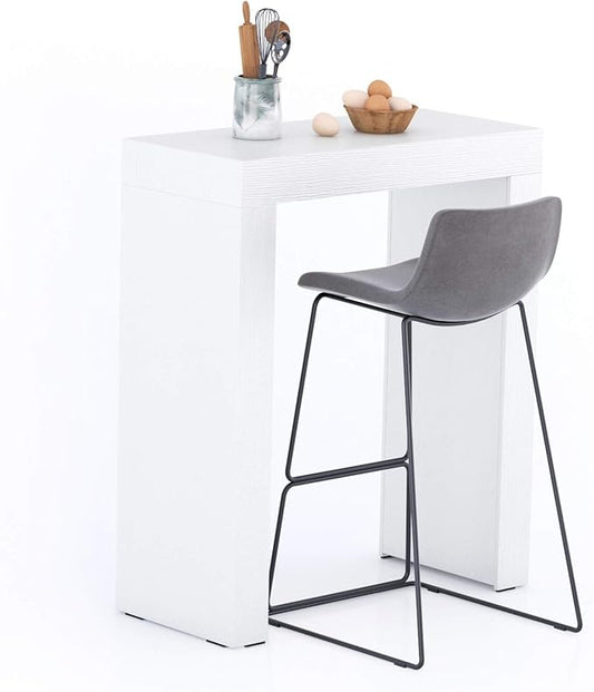 Mobili Fiver Evolution Tall Kitchen Bar Table Made in Italy | Space Saving, Counter Height Table for 1 | Modern Breakfast Bar Counter Top w/Cable Holder | Ashwood White | 35,4" x 15,7" in