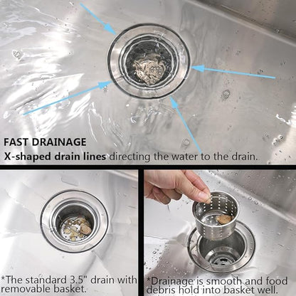 33 Inch Drop in Kitchen Sink, 33x19 Kitchen Sink Drop In Stainless Steel Top Mount Sinks 16 Gauge Single Bowl Deep Basin with Drain Strainer