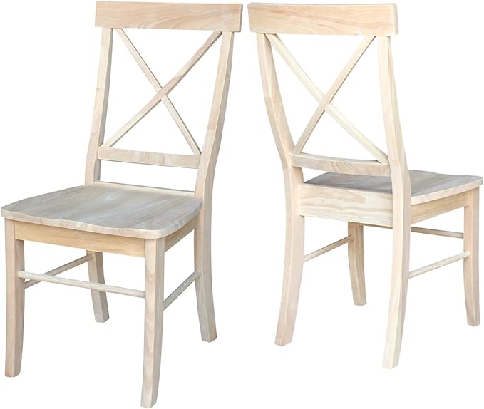 International Concepts X-Back Dining Chairs, Solid Parawood, Unfinished (Set of 2)