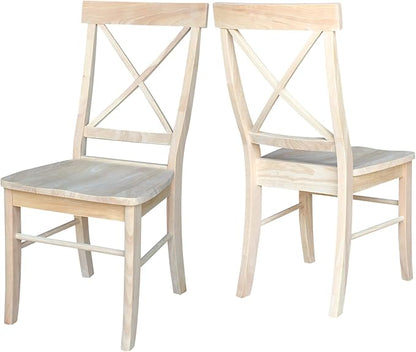 International Concepts X-Back Dining Chairs, Solid Parawood, Unfinished (Set of 2)
