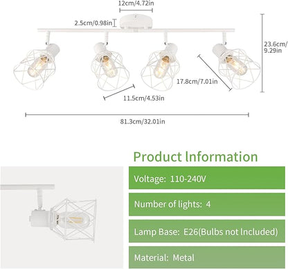 WILON Track Lighting Fixtures, Flush Mount Ceiling Spot Lights Modern Dining Room 4 Light Fixture 4 Way Track Light White Kitchen Rotatable Spotlight for Entryway Living Room