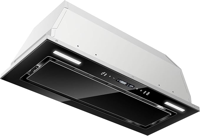 JOEAONZ Range Hood Insert 30 Inch 800 CFM, Built-in Vent Hood Black Glass Gesture & Touch Control Kitchen Exhaust Fan, Mesh Filters Recirculating Stove Hood Dual LED Lights Ducted/Ductless Convertible