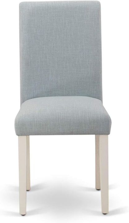 East West Furniture ABP0T15 Abbott Parson Dining Chairs - Baby Blue Linen Fabric Upholstered Chairs, Set of 2, Linen White