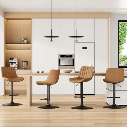 Bar Stools Set of 2, Swivel Adjustable Barstools, with Back Support, PU Leather Counter Height Bar Chairs for Kitchen Island Rustic Barstool, Brown (Brown + PU Leather + Foam-1)