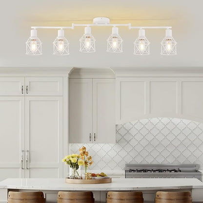 WILON Track Lighting Fixtures, 6 Light Kit Flush Mount Ceiling Spotlight, White Kitchen Light, Flexibly Rotatable Head, E26 Base