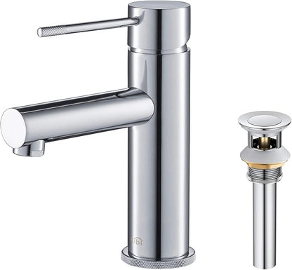KIBI KBF1010 Solid Brass Single Handle Single Hole Circular X Faucet for Bathroom Sink with Pop Up Drain | High Arc Faucet Spout | Chrome Finish | Corrosion and Rust Resistant