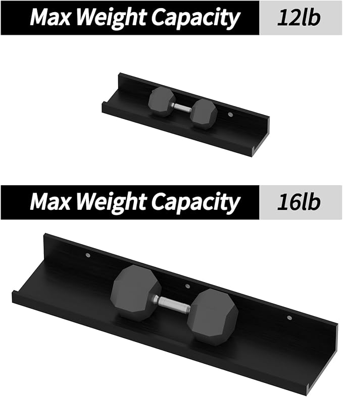 Giftgarden 24 Inch Wall Mounted Floating Shelves Set of 5, Black Wood Wall Shelves for Bathroom, Bedroom, Kitchen, Living Room Storage, Wooden Picture Ledge