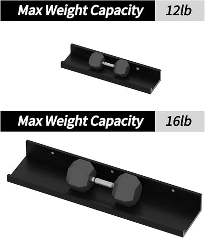 Giftgarden 24 Inch Wall Mounted Floating Shelves Set of 5, Black Wood Wall Shelves for Bathroom, Bedroom, Kitchen, Living Room Storage, Wooden Picture Ledge