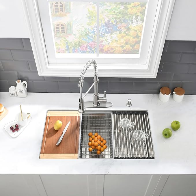 27 Inch Kitchen Sink Undermount-VASOYO 27x19 Stainless Steel Undermount Kitchen Sink Workstation 16 Gauge Deep Single Bowl Under Mount Sinks Basin with Cutting Board
