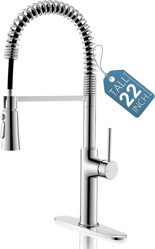 22‘’ Extra-Tall Polished Chrome Kitchen Faucets,Commercial High Arc Single Handle Kitchen Faucets with Pull Down Sprayer for Farmhouse Resist Stainless Professional Pre-Rinse