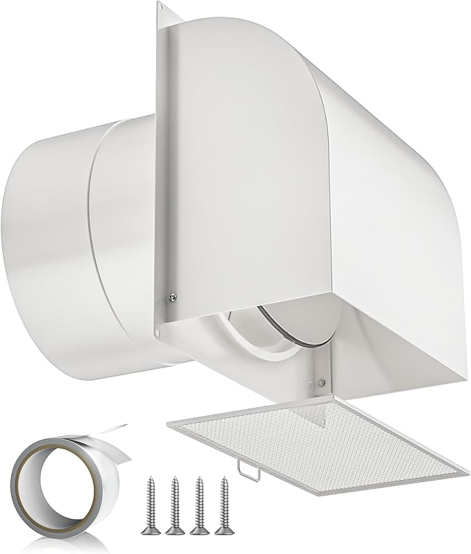 [Upgraded] Hon&Guan 10 Inch Hooded Wall Vent with Magnetic Seal Flap and Removable Mesh, Arc-Shaped 10'' Exhaust Vent Cover Cap for Kitchen Range Hood/Dryer/Bathroom Exhaust (Galvanized Steel, White)