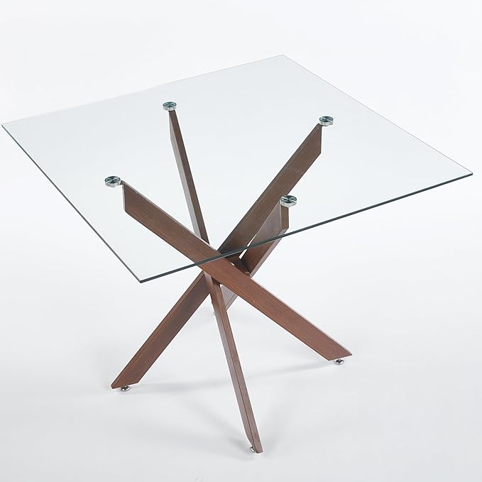Square Glass Dining Table 35.4'' Inch Modern Square Kitchen Table with Metal Legs Durable Stylish Dinner Table for Dining Room Kitchen