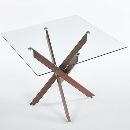 Square Glass Dining Table 35.4'' Inch Modern Square Kitchen Table with Metal Legs Durable Stylish Dinner Table for Dining Room Kitchen