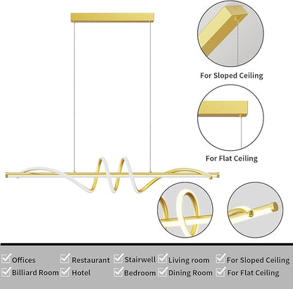 Modern LED Pendant Lights, Ceiling Chandelier Dimmable with Remote Control 3000k-6000K Adjustable Color Temperature, Aluminum Island Lighting Lamp Fixture for Kitchen, Dining Room(47in Gold)
