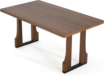 BROVAVE 63" Scratch-Resistant MDF Island Table, Rustic Dining Table with Farmhouse Pedestal, Mid Century Dining Table with Easy Cleaning for Kitchens & Apartments, Walnut