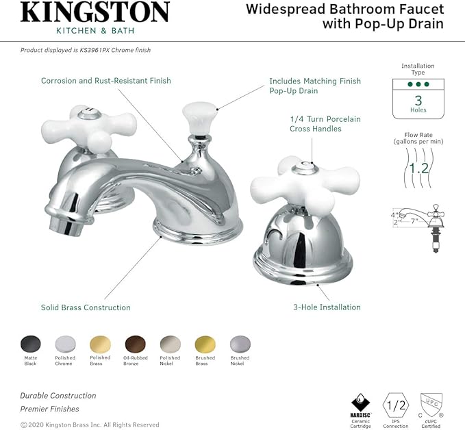 Kingston Brass KS3960PX Restoration Widespread Bathroom Faucet, Matte Black, 6.5 x 3.5 x 3.06