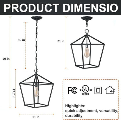 Kitchen Island Light RC Ceiling Light Fixture 1-Light Hanging Pendant Light for Kitchen Island Chandelier, Metal Cage Entryway Fixture with Adjustable Chain, Vintage Industrial