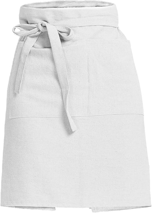 Cityelf Vintage White Apron Maid Pioneer Costume Victorian Style Cotton 50’s Ruffle Dress Apron with Long Ties and Pockets