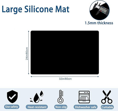 24"x32"(60cmx80cm) Silicone Mat for Kitchen Counter, Heat Resistant Non-Slip Countertop Protector, Waterproof Silicone Craft Mat for Kitchen Island, Dark Gray