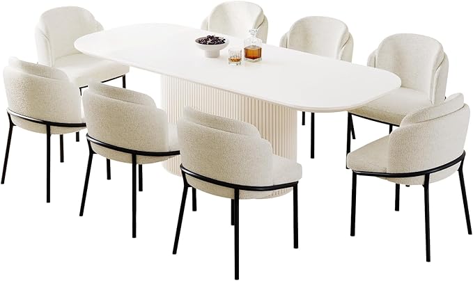 Miuuod 86.61" Extra Large Dining & Kitchen Table Set,1 Solid Kitchen Table with 8 Chairs,Large Oval Dinner Table with Stable Leg for Dining Room,Living Room Furniture,Cream White