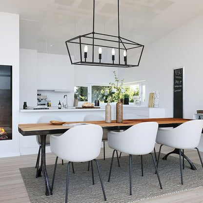 BONLICHT 4 Light Kitchen Island Linear Pendant Lighting Industrial Large Black Farmhouse Chandelier Modern Rectangle Dining Room Light Fixtures Hanging Ceiling Over Table,E12 Base