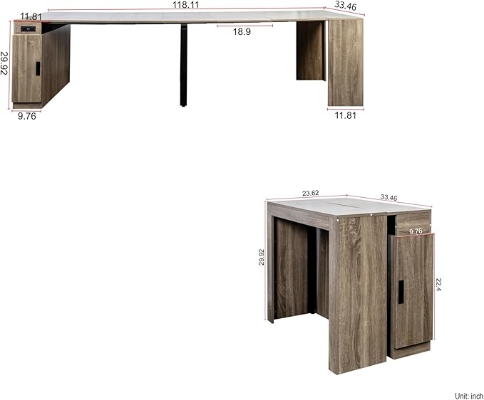 Dining Table for 6-8 People, 118.11" Multifunctional Extendable Kitchen Table for Home Dining Room, Modern Dining Table Large Long Dining Room Table for Big Family Restaurant Furniture, Brown