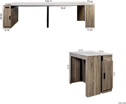 Dining Table for 6-8 People, 118.11" Multifunctional Extendable Kitchen Table for Home Dining Room, Modern Dining Table Large Long Dining Room Table for Big Family Restaurant Furniture, Brown