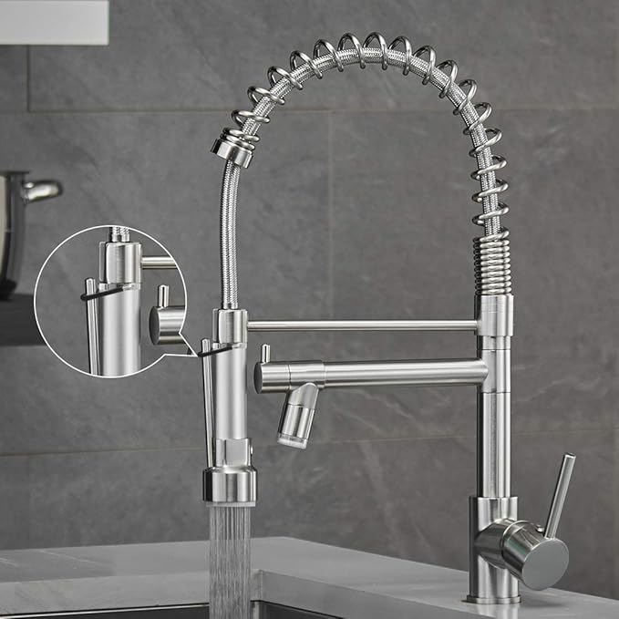 AIMADI Commercial Pull Down Kitchen Faucet Sprayer with LED Light,Single Handle Stainless Steel Kitchen Sink Faucets with Pull Down Sprayer,Suitable for Farmhouse Camper Laundry Rv Bar