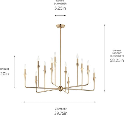 Kichler Alvaro 12-Light Multi-Tier Chandelier, Soft Modern Light in Champagne Bronze, for Foyer, Great or Living Room or Large Dining Room (20" x 39.75"), 52692CPZ