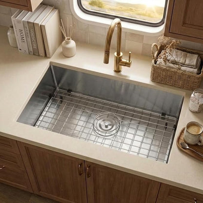 MILOSEN RV Kitchen Sink, 27''×16''×7'' 16 Gauge T304 Stainless Steel Drop-in/Undermount RV Sink, 27 inch Single Bowl Sinks for Caravans/Campervans & Site Cabins, 7 inch Depth Outdoor Trailer Sinks