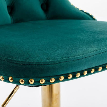17.7 inch Base, Modern Upholstered Bar Stools with Backs Comfortable Tufted for Home Pub and Kitchen Island,Gray,Set of 2 (Green + Velvet + Foam)