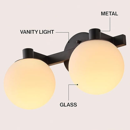 JONATHAN Y 15.25" Black/White Modern Globe LED Vanity Wall Sconce Light, White Frosted Glass Shade, Mid-Century Art Deco Wall Lamp for Bathroom, Kitchen, Hallway (JYL3541B)