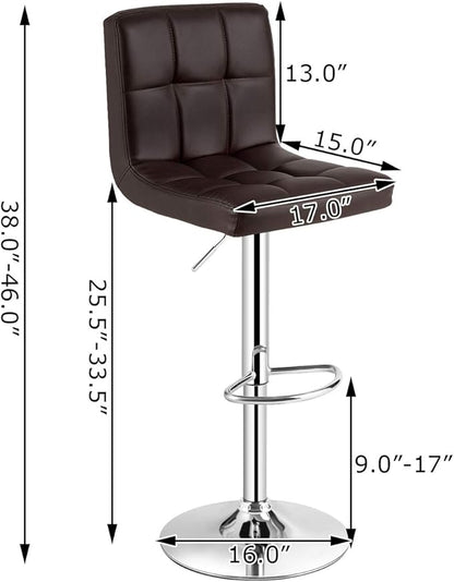 COSTWAY Adjustable Bar Stools Set of 2, Modern Swivel PU Leather Bar Chair with Backrest, Soft Cushioned Seat, Footrest, Sturdy Metal Frame, Comfortable Barstools for Kitchen Island, Pub, Brown