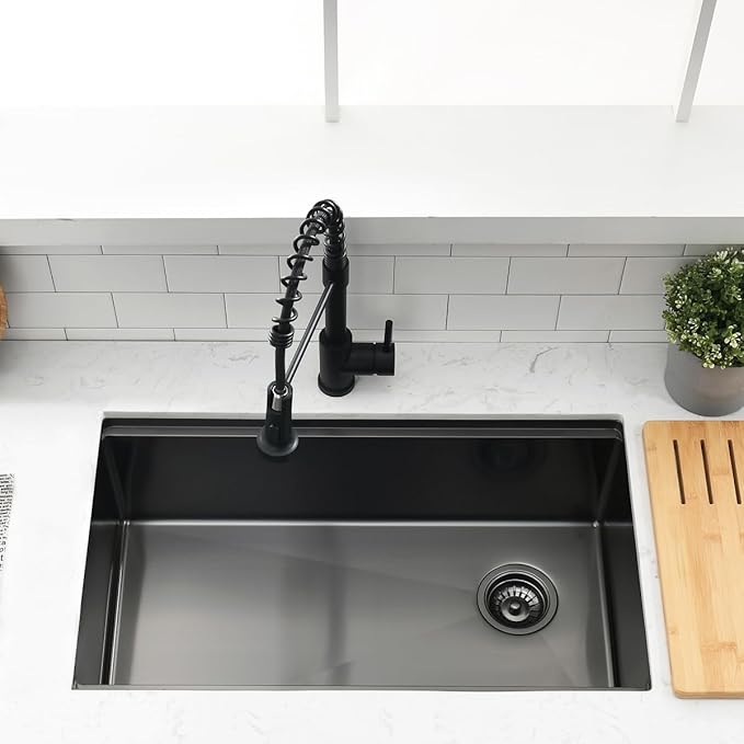 30 Inch Black Undermount Kitchen Sink Workstation - SZBAQTM 30x18 Inch Undermount Sink Stainless Steel Single Bowl 10'' Deep Handmade Kitchen sink with Cutting Board& Strainer