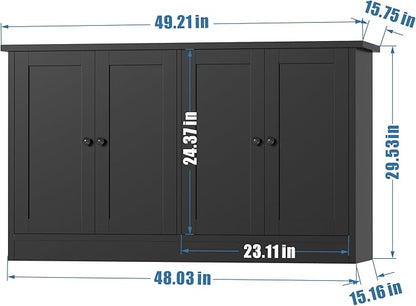 holzart Black Buffet Cabinet with Storage, 49" Modern Kitchen Sideboard with 4 Doors & Adjustable Shelves, Wood Coffee Bar Cabinet Console Table for Dining Room, Living Room, Entryway