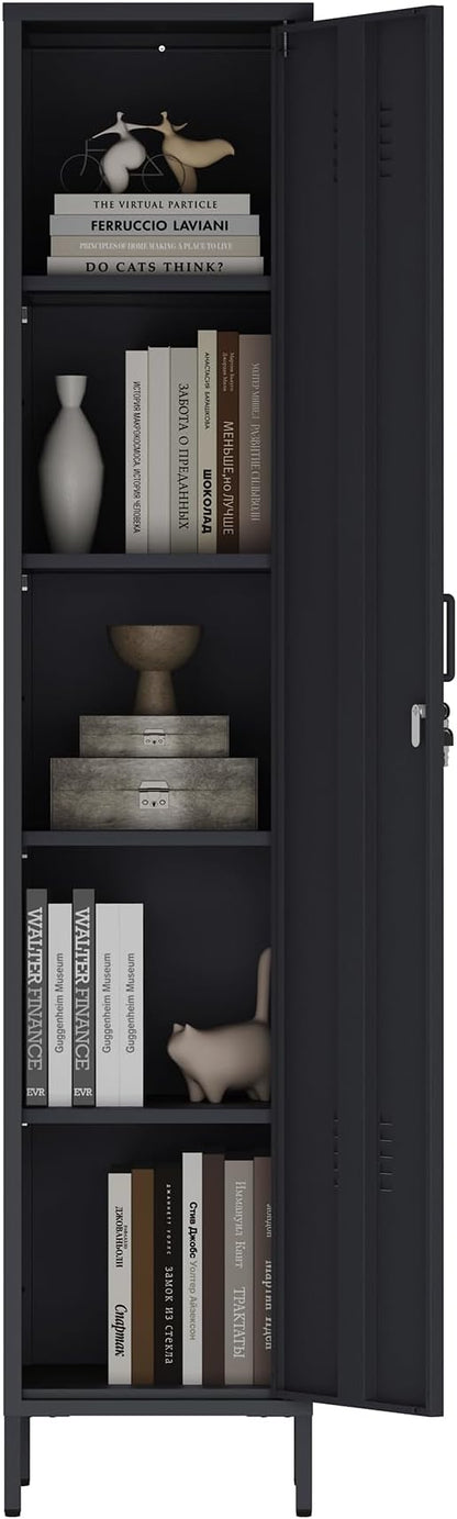 Manhattan Comfort Naomi 72.8'' Tall Storage Cabinet, Single Metal Locker with Lock, Adjustable Shelves, Vented Door & Floor Protectors, Modern Garage & Office Organizer, Black