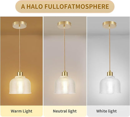WimiSom 2Pack Industrial Pendant Lighting, Modern Clear Glass Shade Farmhouse Adjustable Hanging Light Fixtures for Kitchen Island Living Room Bedroom Hallway Gold and Clear