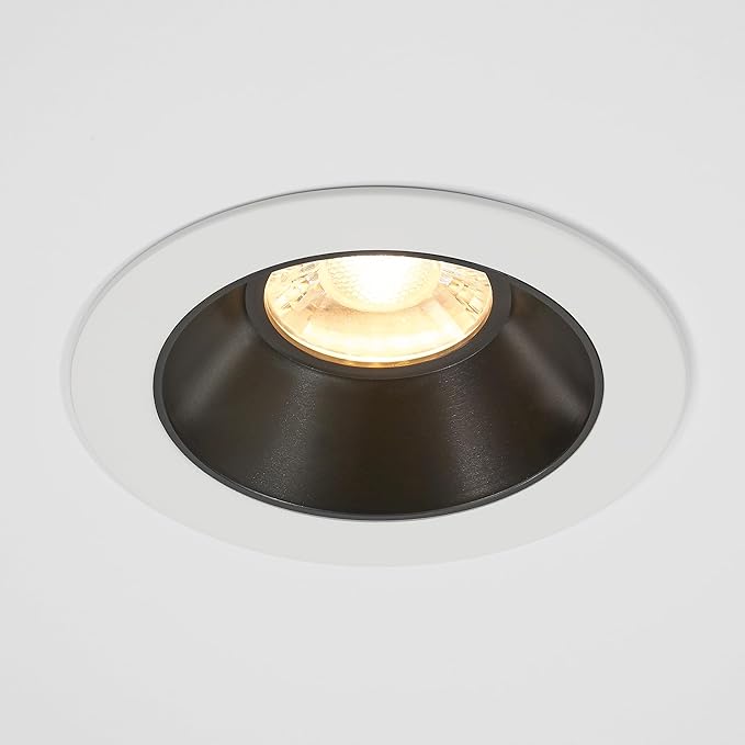 Maxxima 4 in. Ultra-Thin Recessed Anti-Glare LED Downlight - Canless IC Rated, 1200 Lumens, 5 Color Temperature Selectable 2700K/3000K/3500K/4000K/5000K, Dimmable Round White Trim Black Baffle, 90 CRI
