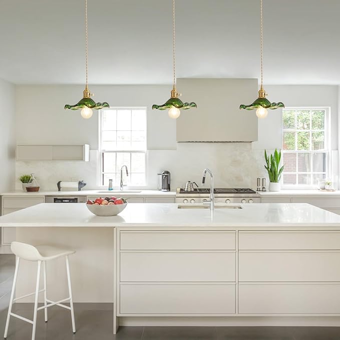 Pendant Light Fixture Glass Hanging Light Flower Light Fixture Pendant Lights Modern Lighting Bedroom Kitchen Island Hallway Bathroom Green Wave Style
