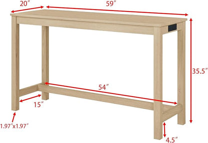 4-Piece Kitchen Island Counter-Table Set with Charging Station, Industrial 59" Dining Tables with 3 Stools, 59 Inch Farmhouse Bar Table Chairs w/USB & Type-C & Power Outlets,Light Oak