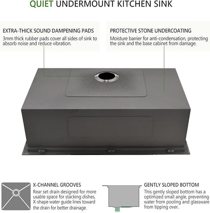 33 Inch Black Drop In Kitchen Sink, Swift Horse 33x22 Inch 16-Gauge Black Stainless Steel Single Bowl Workstation Kitchen Sinks with Accessories for Kitchen Remodel