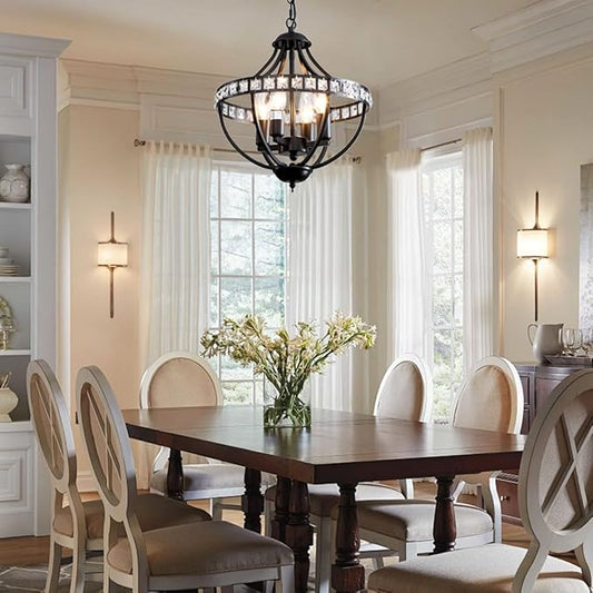c Chandeliers，Farmhouse Ceiling Chandelier Rustic Vintage Black Pendant Hanging Lighting for Dining Room Living Room Entryway Kitchen Island Bedroom Foyer Lighting（4-Light）