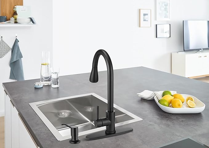 Touchless Kitchen Sink Faucet with Pull Down Sprayer, Herogo Matte Black Stainless Steel Motion Sensor Faucet with Soap Dispenser, Single Handle Smart Activated Kitchen Tap for Farmhouse RV Sink