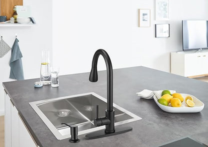 Touchless Kitchen Sink Faucet with Pull Down Sprayer, Herogo Matte Black Stainless Steel Motion Sensor Faucet with Soap Dispenser, Single Handle Smart Activated Kitchen Tap for Farmhouse RV Sink