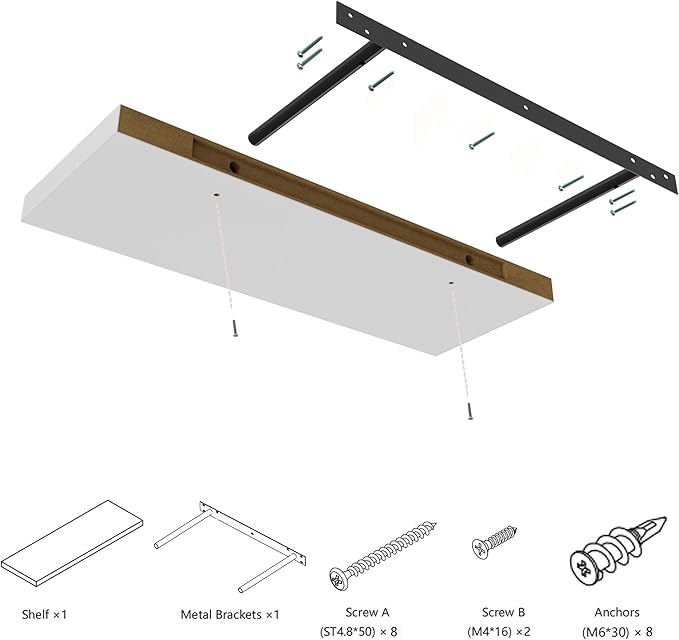 Wall Shelf Set of 1, White Floating Shelves 24 in W x 10 in D x 1 in H, Wooden Floating Wall Shelf with Invisible Brackets for Living Room/Bedroom/Bathroom/Kitchen Storage and Decor