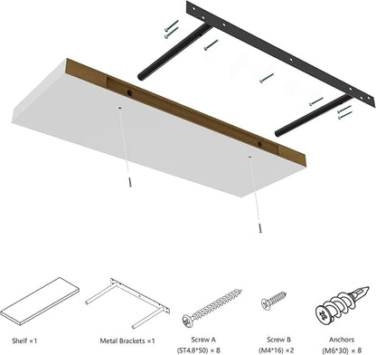 Wall Shelf Set of 1, White Floating Shelves 24 in W x 10 in D x 1 in H, Wooden Floating Wall Shelf with Invisible Brackets for Living Room/Bedroom/Bathroom/Kitchen Storage and Decor
