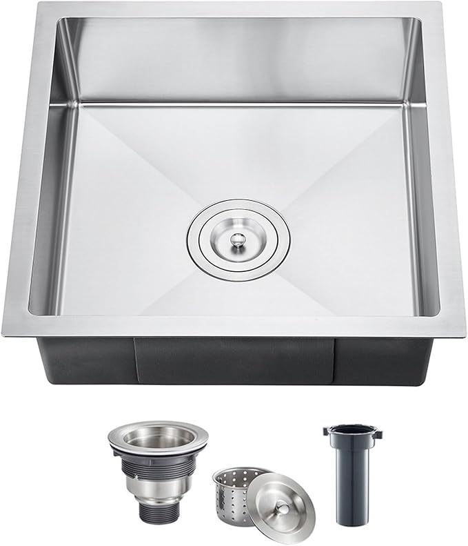 18 x 18 inch Undermount Kitchen Sink, Brushed Stainless Steel Single Bowl Small Sink, 6 inch Deep Wet Bar Sink for Compact Kitchen & Bar,D18"xW18"xH6"